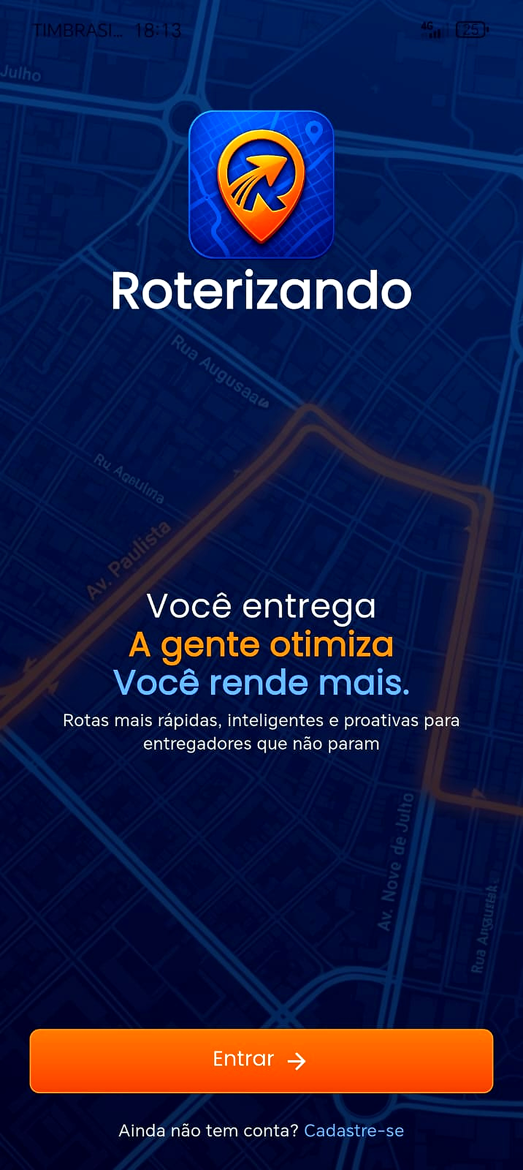 Tela inicial do app Roterizando