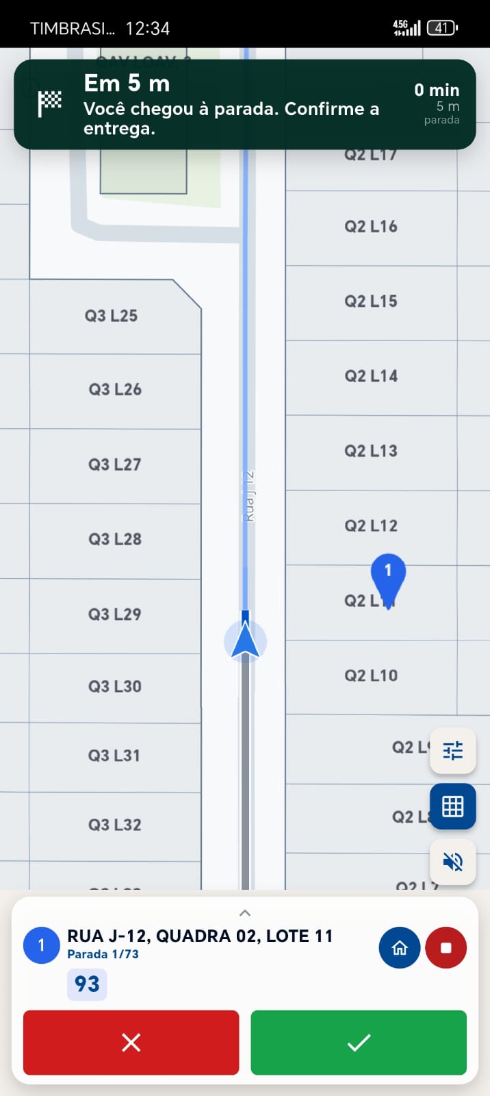 Tela de navegação no mapa do app Roterizando