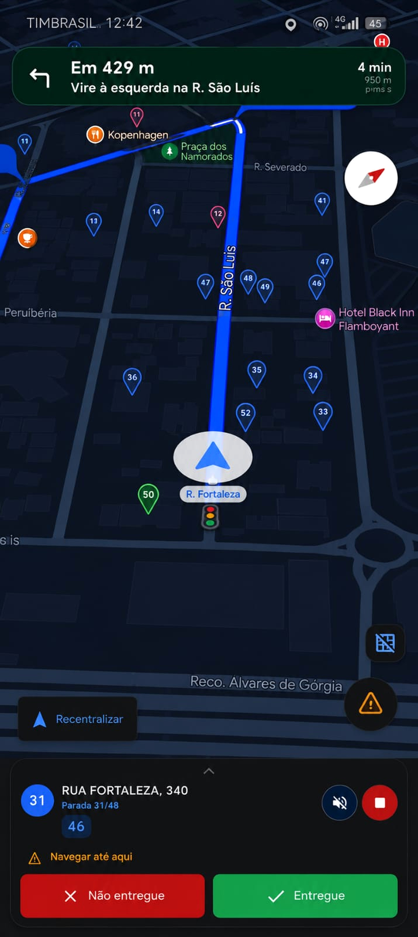 Tela de navegação do app Roterizando